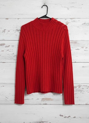 Suéter Mountain Lakes XL Rojo Acanalado Tejido Cuello Simulado Detalle Botón Rojo Foto 1 de 4