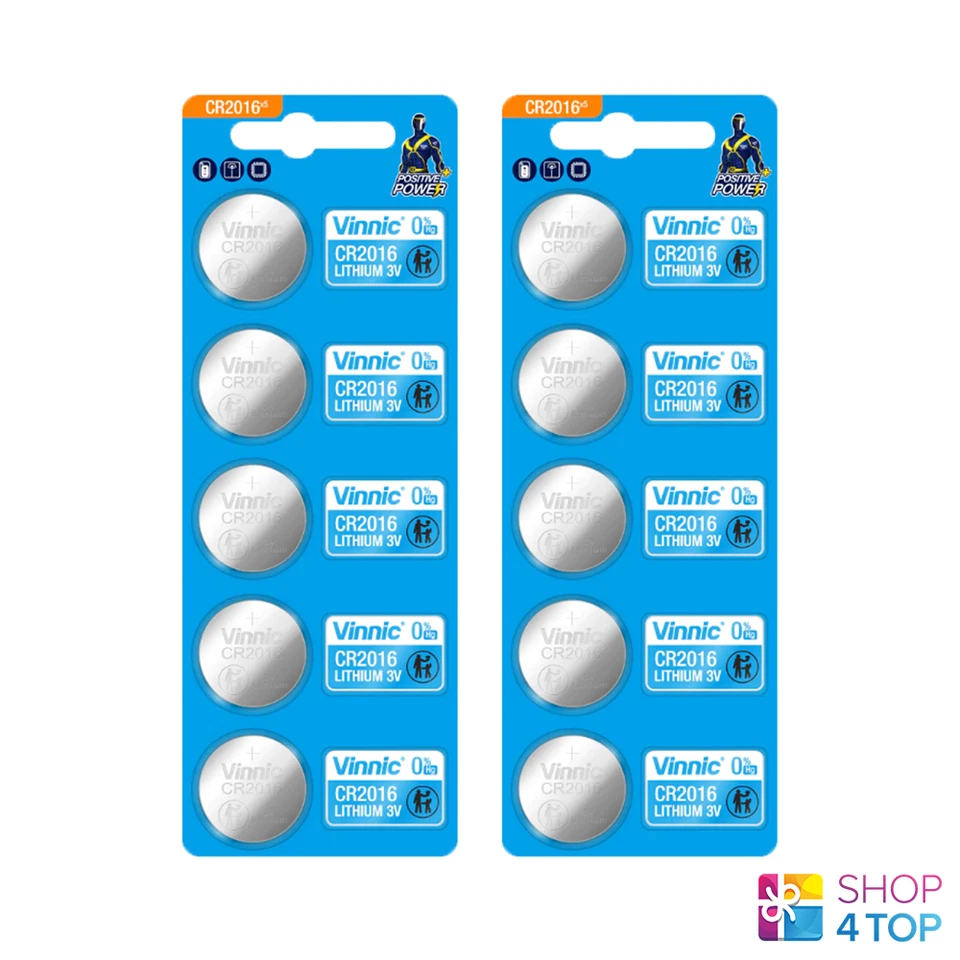10 Vinnic Cr2016 Lithium Batteries 3V Button Cell New - Image 1 of 1