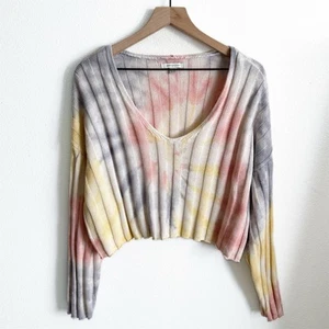 American Eagle Sweater Womens Medium Pink Ombre Ribbed Cropped Boho Festival - Picture 1 of 13