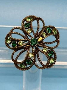 Vintage Emerald Green Rhinestone Clover Brooch Pin - Picture 1 of 5