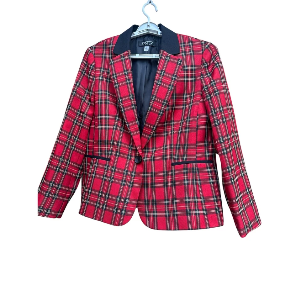 Blazer Kasper & Co Mujer Rojo Gris Tartán Cuadros Clásico Preppy. Talla:16 Foto 1 de 4