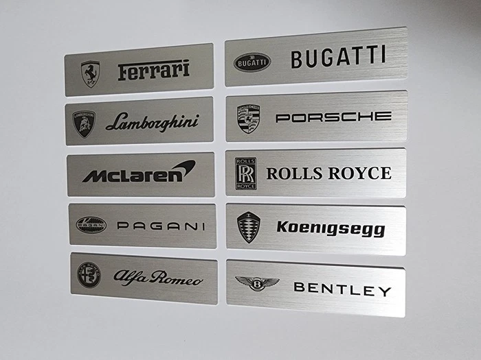 World Car Logo Engraved Metal Nameplate Ferrari Lamborghini Porsche McLaren 1/18 - Image 1 of 4