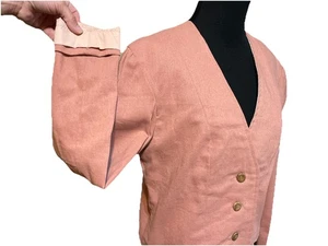 Vintage Blazer Puff Schulter M Mauve Leinen Viskose Mischung V-Ausschnitt Knöpfe Boxey Prep - Bild 1 von 10