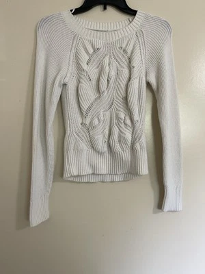 Bebe Open Knit Long Sleeve Women’s Pullover Cream/Irvory Sweater Sz L - Image 1 of 4