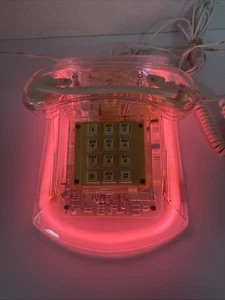 Telefono vintage Roxanne See Through Light Up NEON rosa caldo anni 80 RARO! - Foto 1 di 9