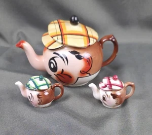 Vintage MCM English Wade & Heath Porcelain Andy Capp Style Teapot, Salt & Pepper - Picture 1 of 24
