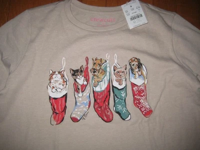 NEW Crewcuts Girl's Tee Holiday Cats Dogs In Christmas Stockings Large 10-11 NWT - Image 1 of 4