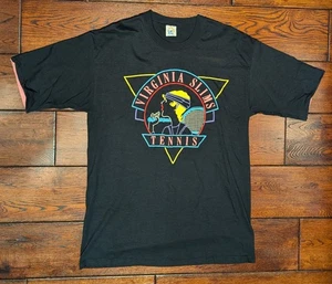 Vintage 80s 90s Virginia Slims Tennis Black Textured T-Shirt Men's Size XL - Picture 1 of 21