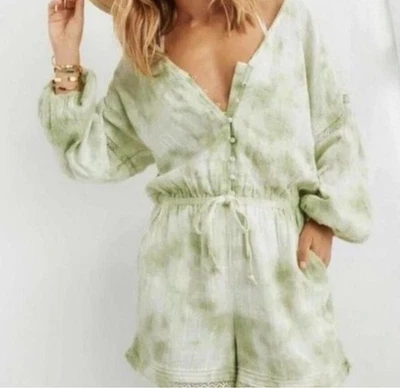 Mameluco American Eagle verde tie dye botón delantero manga larga para mujer talla mediana” Foto 1 de 4