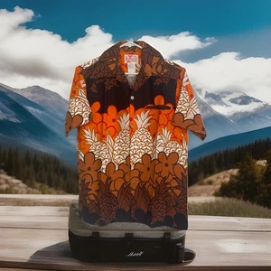 Camisa Aloha de Colección RARA Años 60 70 SEARS Moda Hawaiana Cuello Lazo M Piña - Imagen 1 de 17