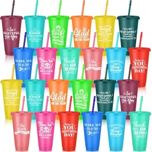 24 Pcs Employee Appreciation Gifts Thank You Cups Bulk with Lids and Straws 2... - Picture 1 of 7
