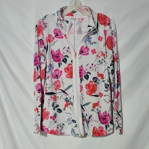 Petite Medium - ST JOHN'S BAY White Zip Front Jacket, Pink & Blue Floral, Light - Picture 1 of 6