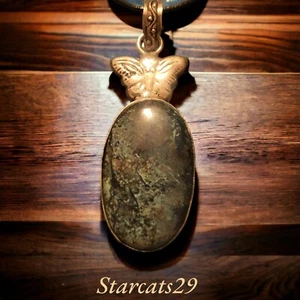 Bronzite Gemstone Pendant On Black Waxed Leather 44cm Necklace - Picture 1 of 5
