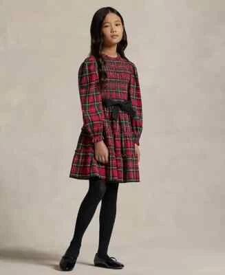 Polo Ralph Lauren Plaid Smocked Jersey Dress Big Girl's XL/16 Red Multi L/S - Image 1 of 4