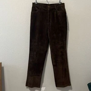 BRANDON THOMAS (NWT) 100% Leather Suede Pants Women’s Chocolate Brown, Size 14 - Picture 1 of 9
