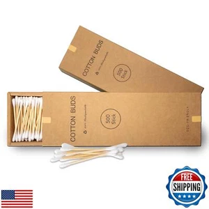 500 Count-Bamboo Double-Tipped Cotton Swabs, Organic and Biodegradable Ear Bu - Picture 1 of 5