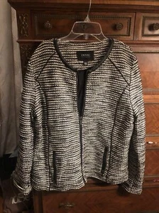 IMNYC Isaac Mizrahi Black AND BEIGE METALLIC ZIP UP JACKET SIZE XL Leather Trim - Picture 1 of 8