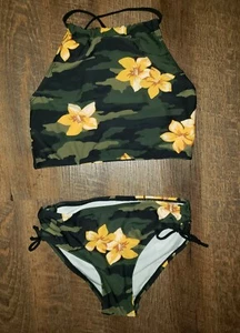 Kanu Surf Girls' Daisy Beach Sport Halter Tankini Swimsuit, Rylie Army Green 12 - Picture 1 of 3