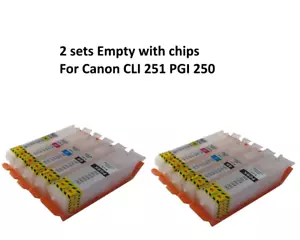 Set 2 cartucce di inchiostro ricaricabili vuote multicolore per Canon PGI-250 CLI-251 - Foto 1 di 1