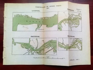 1898 Mappa a colori diagramma porti confronto Liverpool Amburgo Rotterdam Amsterdam - Foto 1 di 3