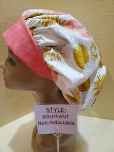 Pineapples (pink) Women's Bouffant Surgical Scrub Hat/Cap Handmade - Picture 1 of 5