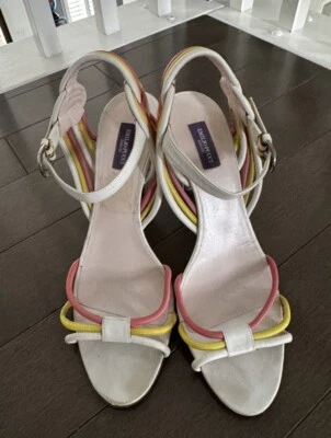 Sandalias Mujer Emilio Pucci Blanco Rosa Amarillo Cuero Talla US 9 Foto 1 de 4