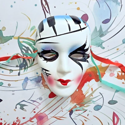 Hand-Painted Piano Keys Music Design Decorative Mask Theater Masquerade Venetian - Image 1 of 4