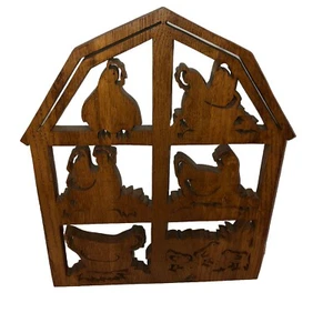 Appendiabiti da parete galline polli in legno di rovere vintage - Foto 1 di 6
