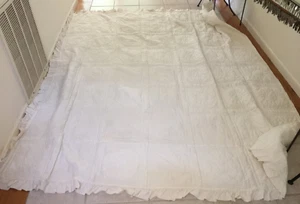 Handmade QUILTED Quilt COVERLET BLANKET WHITE HAND STITCHED COTTON 82X102 - Picture 1 of 11
