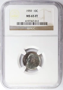 1959 P Roosevelt Silver Dime NGC MS65 FT Full Torch Toned 10c Full Bands - Picture 1 of 4