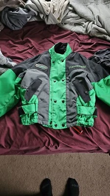 复古川崎团队绿色骑行夹克绿色紫色黑色男式中号  — 第 1/4 张图片