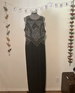 Vintage Landmark Black Beaded Floor Length Gown 1980s 1X Formal Party Dress - Picture 1 of 17
