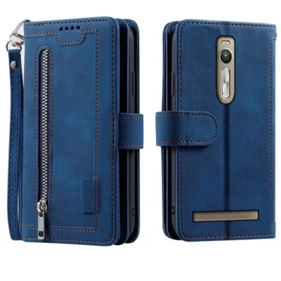 Estuche tipo billetera para Asus Zenfone 2 ZE551ML, estuche magnético con cremallera de cuero para tarjetas Foto 1 de 4