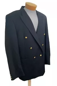 Boston Traders Sport Coat Jacket Sz 44R Black Wool Double Breasted Gold Buttons - Picture 1 of 9