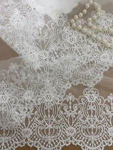 6" Vintage Elegant White Embroidered Lace Trim, Great for Sewing, Decor & Craft - Picture 1 of 9
