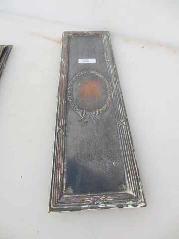 Vintage Iron Finger Plate Push Door Handle Antique Old Wreath Husks Adam Copper Cover