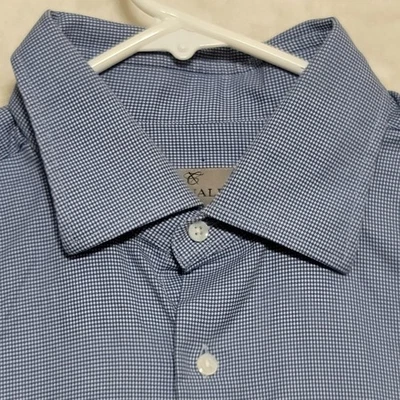 Camisa de Vestir Canali Para Hombre 17/43 Azul Micro Cuadros Manga Larga Hecha en Italia Clásica Foto 1 de 4