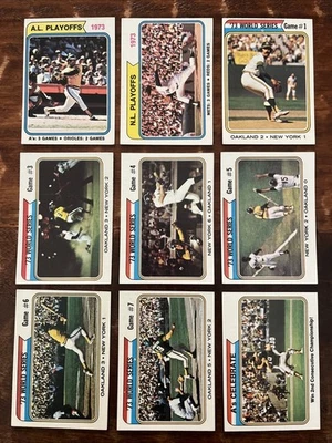 Lote de béisbol 1974 Topps (9) '73 SERIE MUNDIAL + PLAYOFFS CASI NUEVO NÍTIDO Oakland A’s Foto 1 de 4