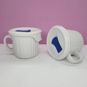 2 CorningWare French White Meal Mugs with BPA-Free Vented Lids Stoneware 20 Oz - Picture 1 of 10