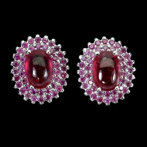 925 Sterling Silver Earrings Oval Ruby 7x5mm Natural Gemstone Jewelry - Picture 1 of 13