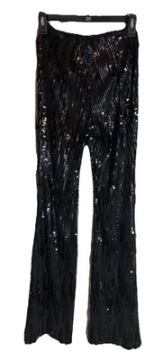 Pantalones acampanados de lentejuelas negros Forever 21 XS parte inferior campana tiro alto fiesta Foto 1 de 4