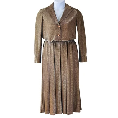 Vestido jersey metálico vintage años 70 hecho a mano 2 piezas talla mediana Foto 1 de 4