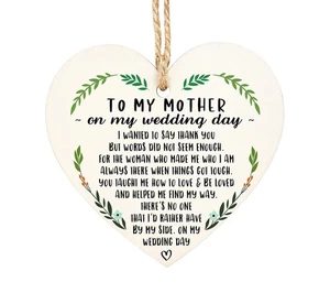 Wooden Hanging Heart Plaque, To My Mom on My Wedding Day, Wall, Door Sign, Gift - Picture 1 of 6