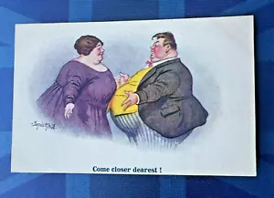 Donald McGill Comic Postkarte 1910er großer dicker Mann Frau BBW kommt näher Nr 2825 - Bild 1 von 2