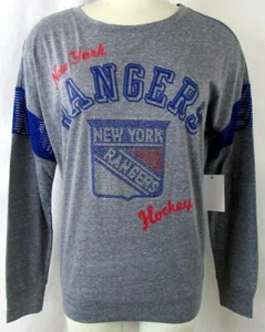 New York Rangers Women S Long Sleeve "RHINESTONE LOGO" T-shirt ANYR 20 - Picture 1 of 8