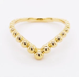 14K Gold Gabrielle & Co Beaded Chevron V Stacking Ring S1176107 Size 6.25 - Picture 1 of 17