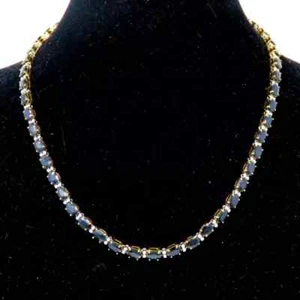 16Ct Oval Cut Lab Created Sapphire LuxuryTennis Necklace 14 Yell Gold Plated 18" - Picture 1 of 4
