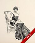 GIBSON GIRL BEAUTIFUL WOMAN SITTING RESTING IN CHAIR ART SKETCH PRINT CANVAS