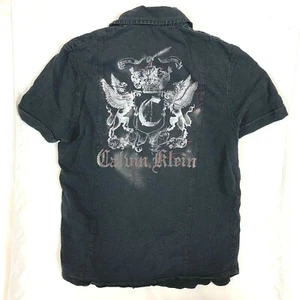 Calvin Klein Shirt Mens M collared  Black Mystical Graphic Logo Button Front - Picture 1 of 7