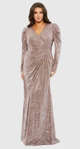 MAC DUGGAL Size: 14W Mauve Faux Wrap Draped Puff Sleeve Gown 49503 - Picture 1 of 13